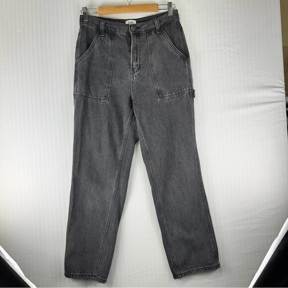 Simple Society Black Denim High-Rise Cargo Painter Jeans Straight Leg Size 7/28 - Picture 1 of 7